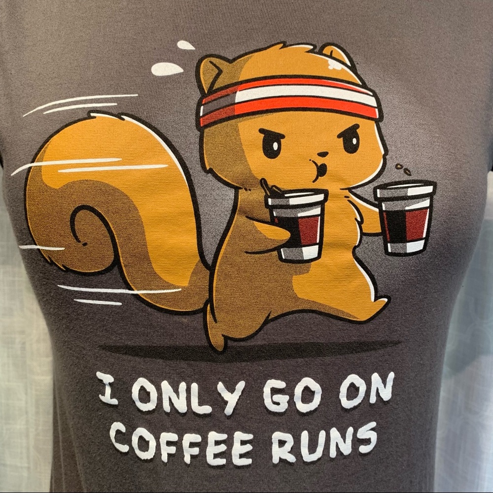 TeeTurtle funny graphic squirrel Coffee running t-shirt  Women's Large/small**